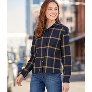 Pendleton Cropped Virgin Wool Shirt Navy Plaid